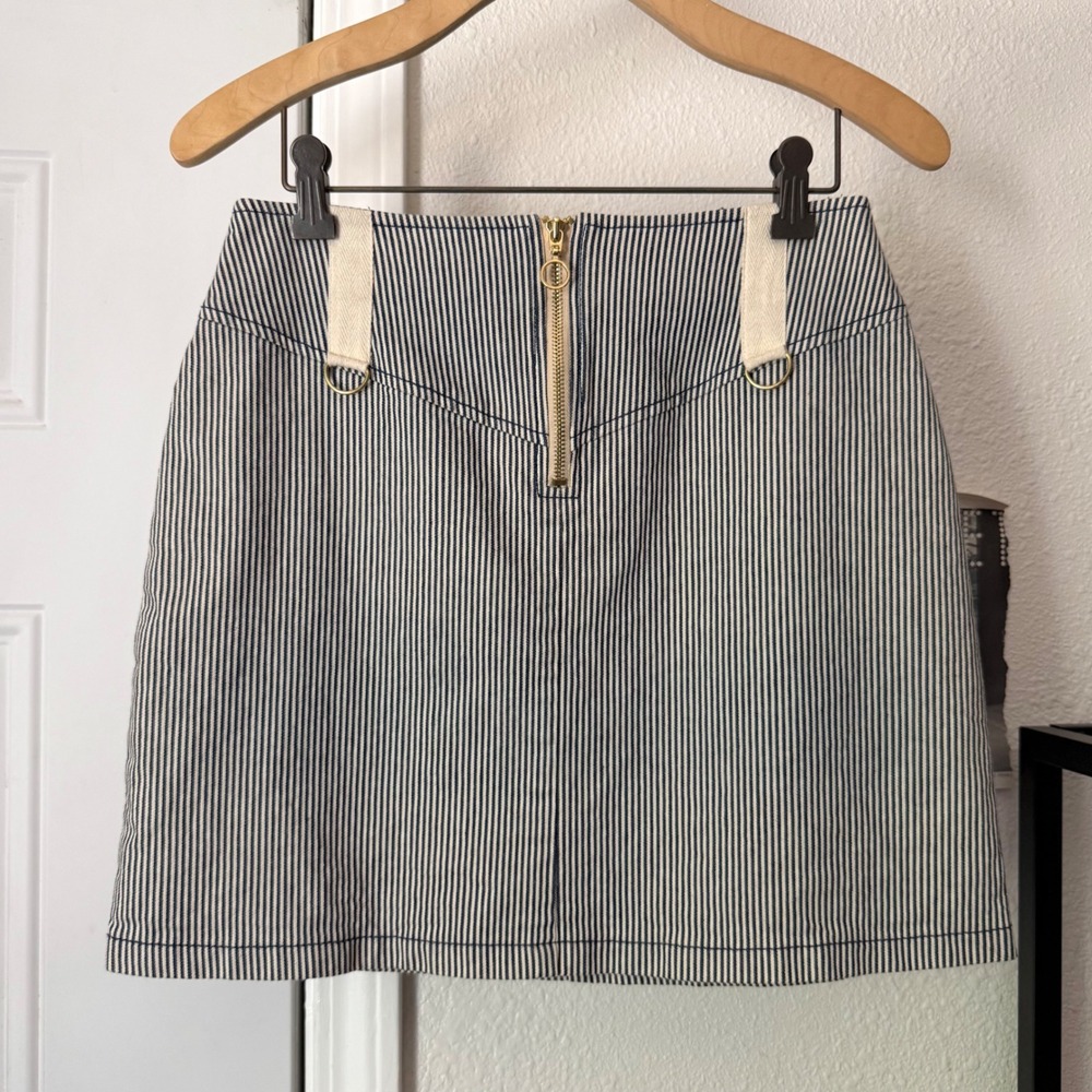 SELF ESTEEM y2k blue white striped o-ring detail denim cotton mini skirt
